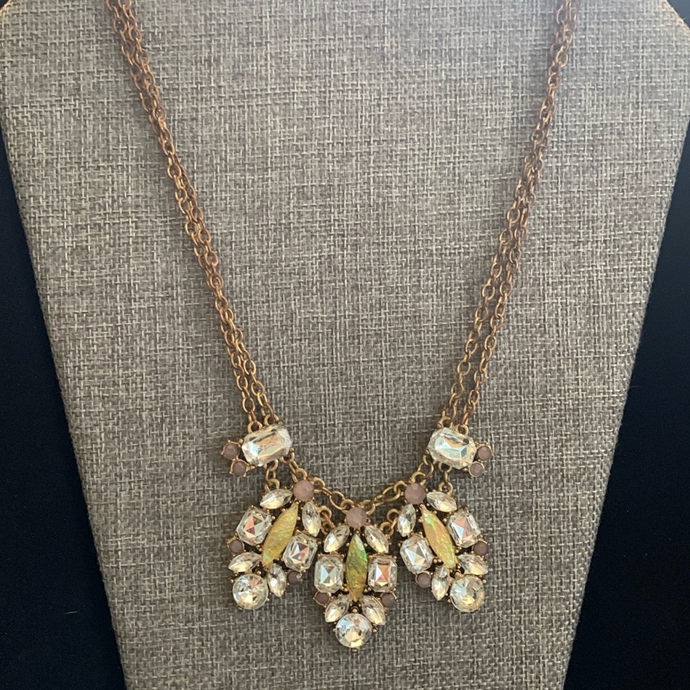 Gold Tone‎ Double Strand Rhinestone Necklace with long extender 18” - 22”